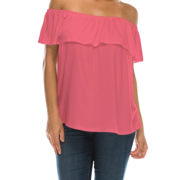 3/13💄Ruffled Off/On Shoulder Flowy Blouse—CORAL - Picture 7 of 9